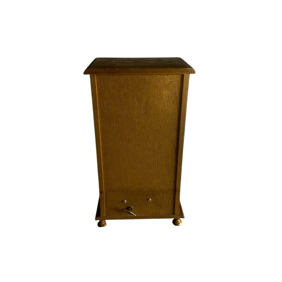 VINTAGE ENESCO WOOD MUSICAL GOLD JEWELRY BOX W/MUSTARD VELVET LINERS DRAWES - Picture 6 of 13